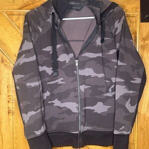 Athleta Girl Camouflage Zip-Up Hoodie Size M Black & Gray